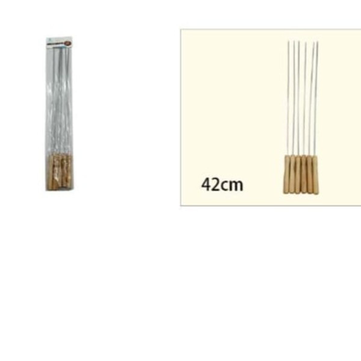 GENERICO - Aguja De Barbacoa 6 Piezas 42Cm Mango De Madera