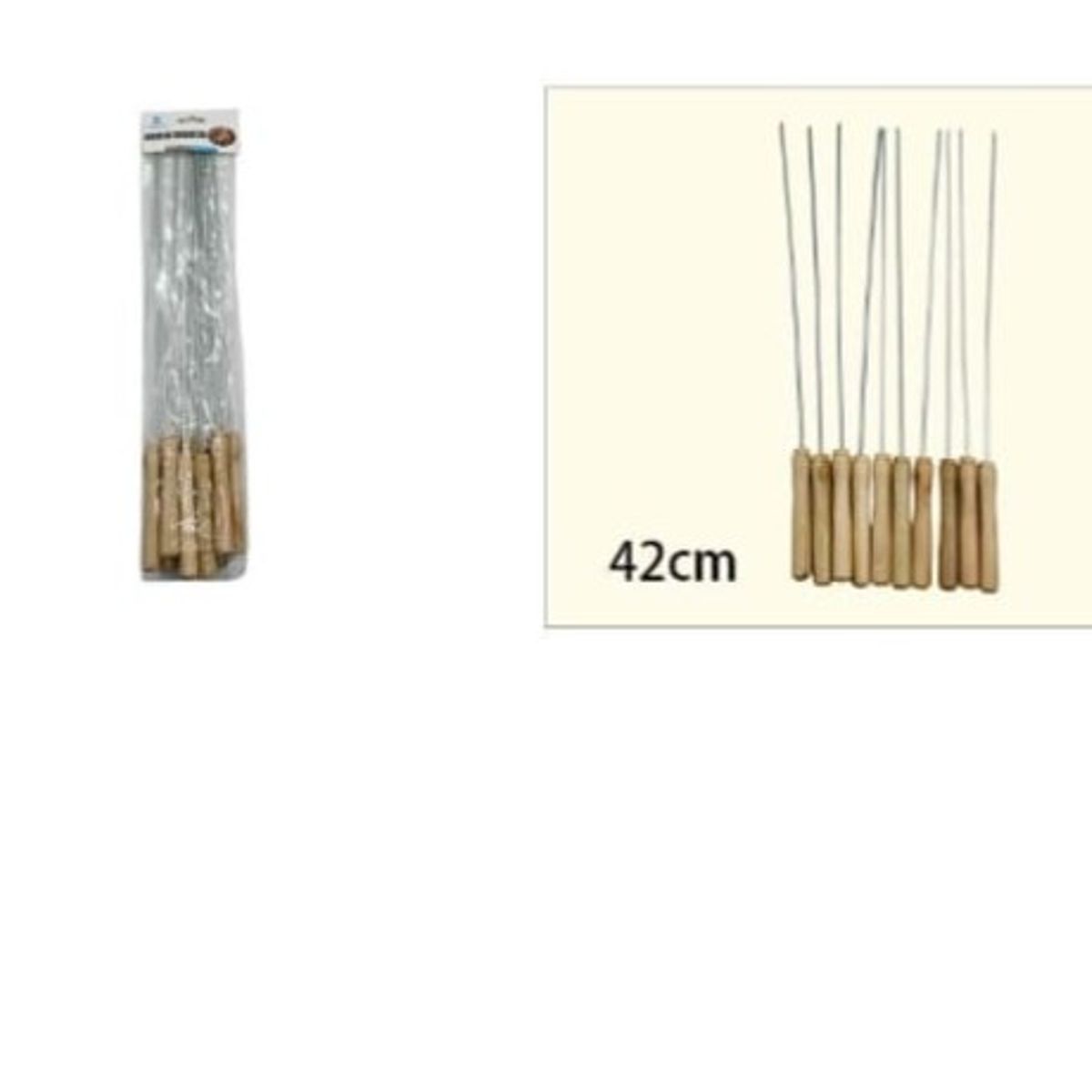 GENERICO - Aguja De Barbacoa 10 Piezas 42Cm Mango De Madera