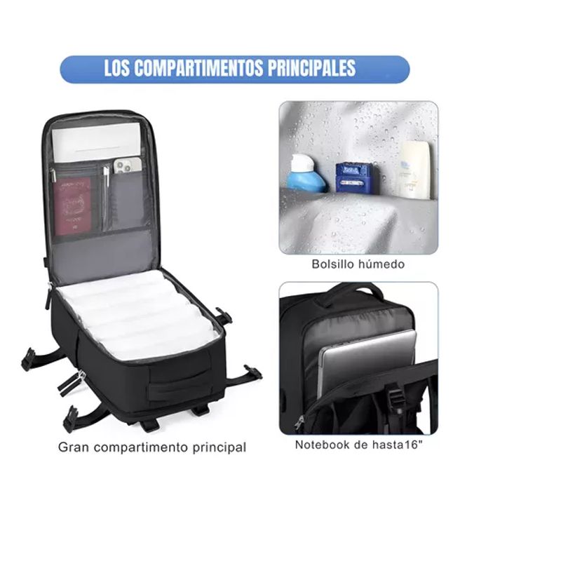 GENERICO - Mochila Viaje Expandible Con Usb Viral Para Cabina De Avión