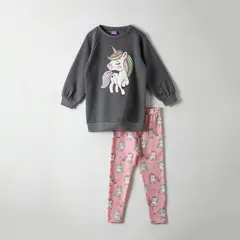 DISNEY - Conjunto Niña Cute Gris Unicornio