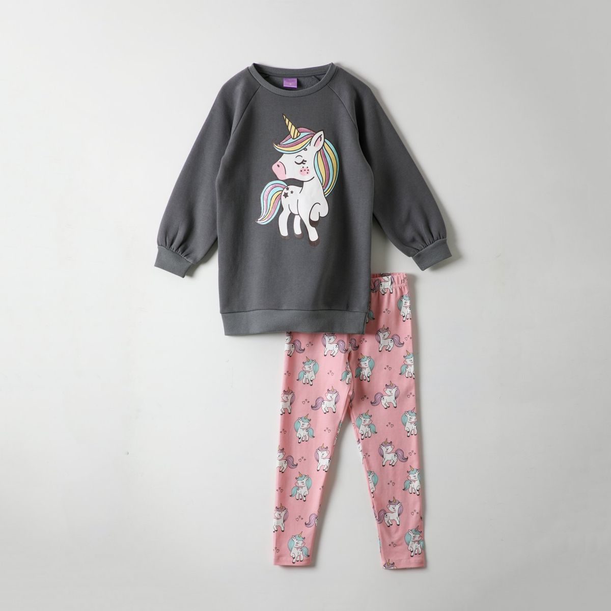 DISNEY - Conjunto Niña Cute Gris Unicornio