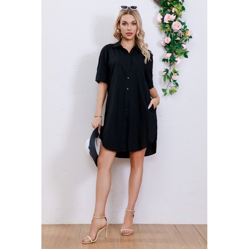 MPROPIA - Vestido Corto Algodón Mujer Blusón Manga Corta Botones 3276