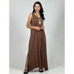 ENIGMATICA BOUTIQUE - Vestido Algodón Sin Mangas - Café - Único