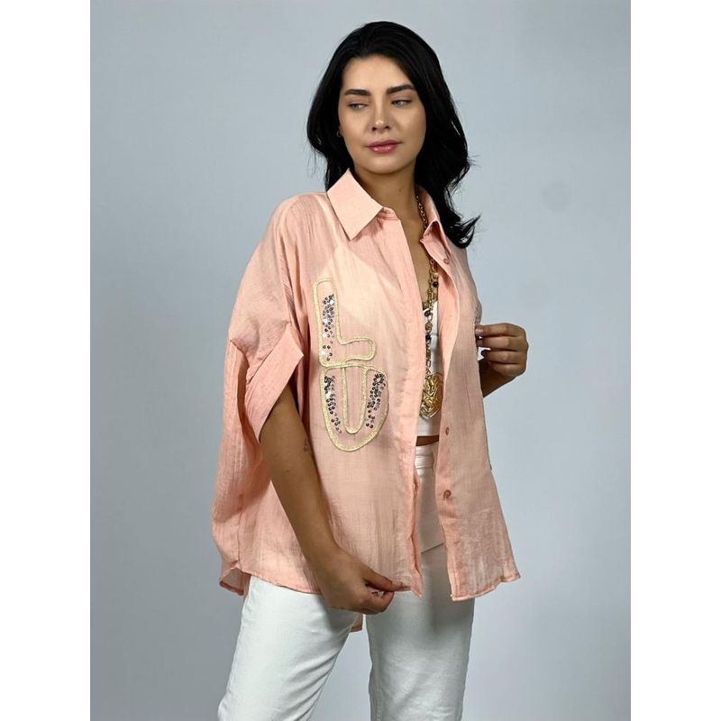 ENIGMATICA BOUTIQUE - Blusa Bordado LOVE con Lentejuelas - Verde - Único