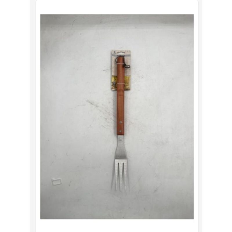 GENERICO - Tenedor De BBQ Acero Inoxidable Mango Madera