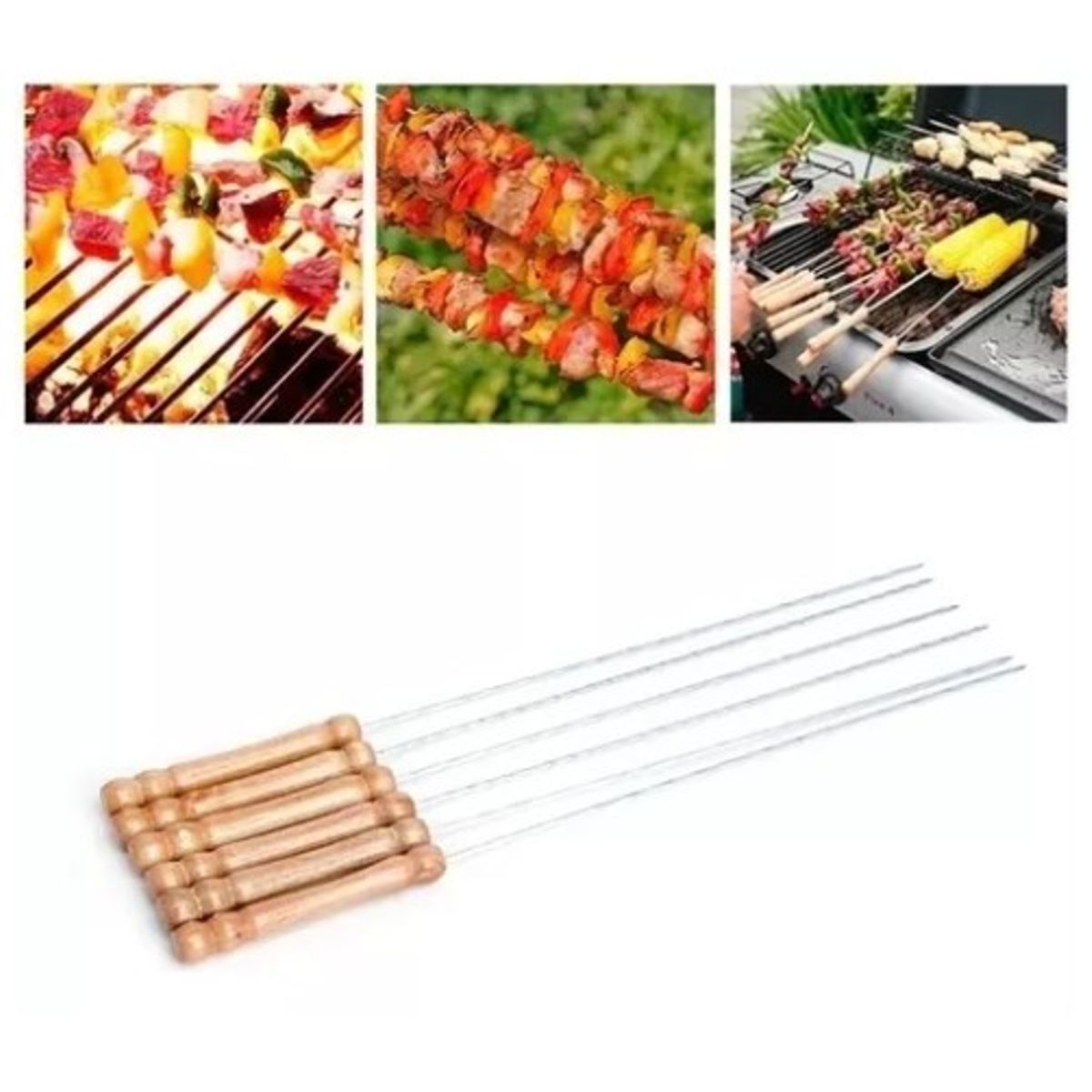 GENERICO - X12 Pinchos Para Barbacoa Parilla Asado Acero BBQ 29Cm