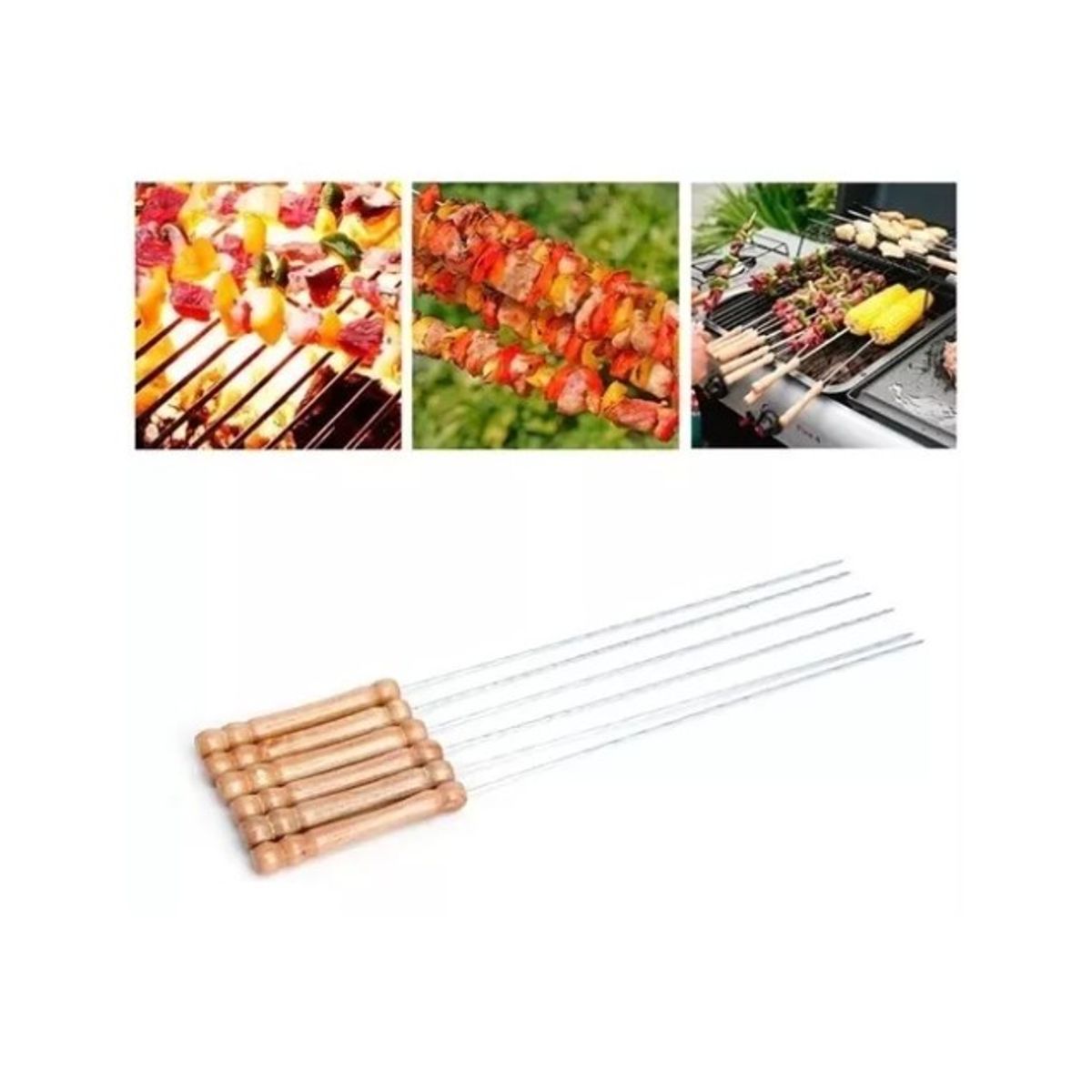 GENERICO - X12 Pinchos Para Barbacoa Parilla Asado Acero BBQ 29Cm