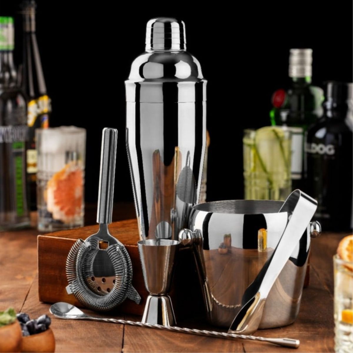 LUGANO - Set Bar 6pzs Acero Inoxidable Manhattan Ice Negro Lugano