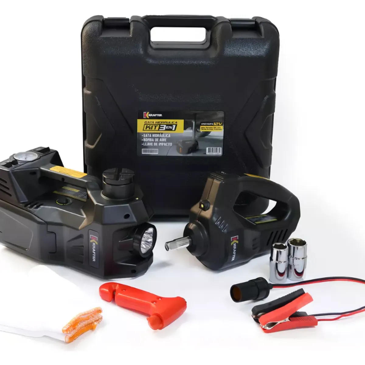 KRAFTER - Gata Hidráulica Krafter Kit 3 En 1 Compresor Y Llave Impacto