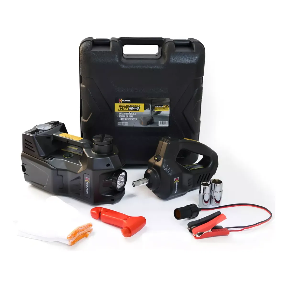 KRAFTER - Gata Hidráulica Krafter Kit 3 En 1 Compresor Y Llave Impacto