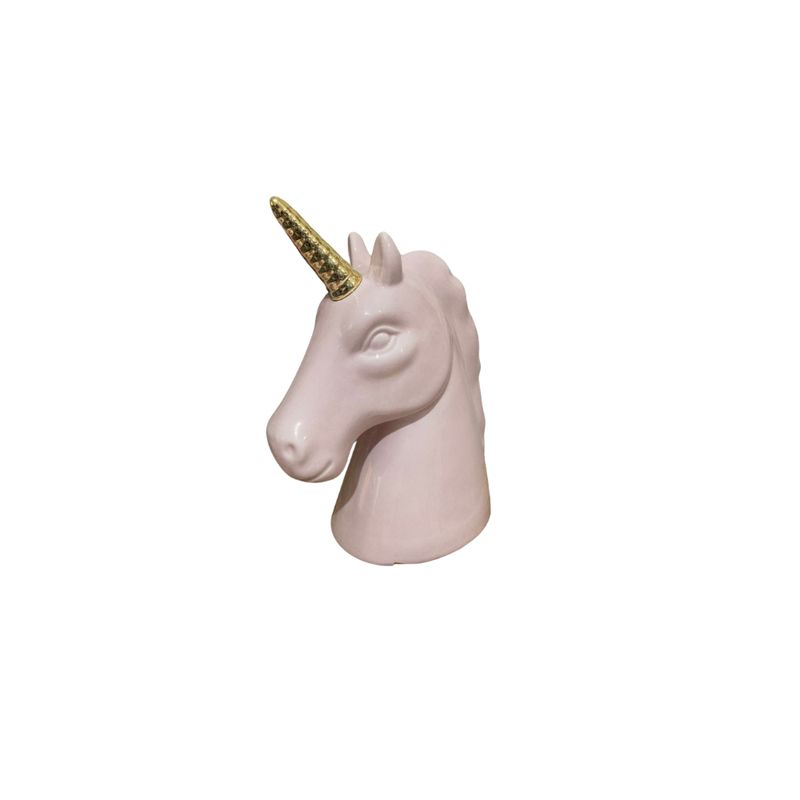 GENERICO - Adorno Decorativo Unicornio de Cerámica Rosado y Dorado