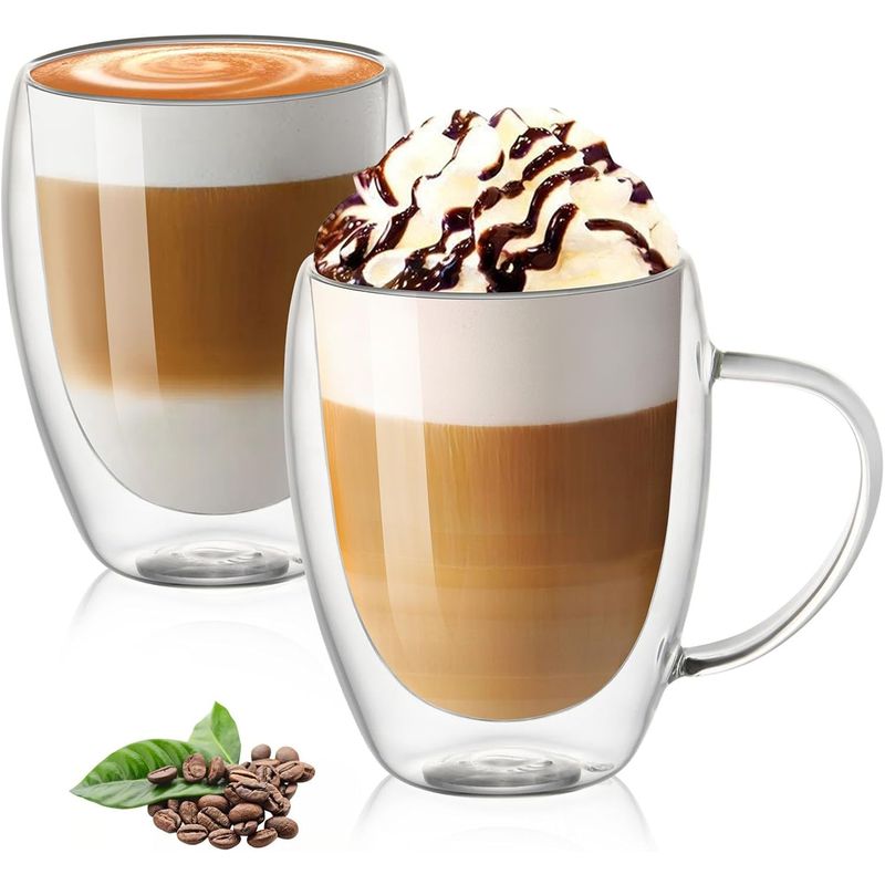 KUANGYE - 2 Taza Tazon Café Capuchino Doble Pared 450ml Premium