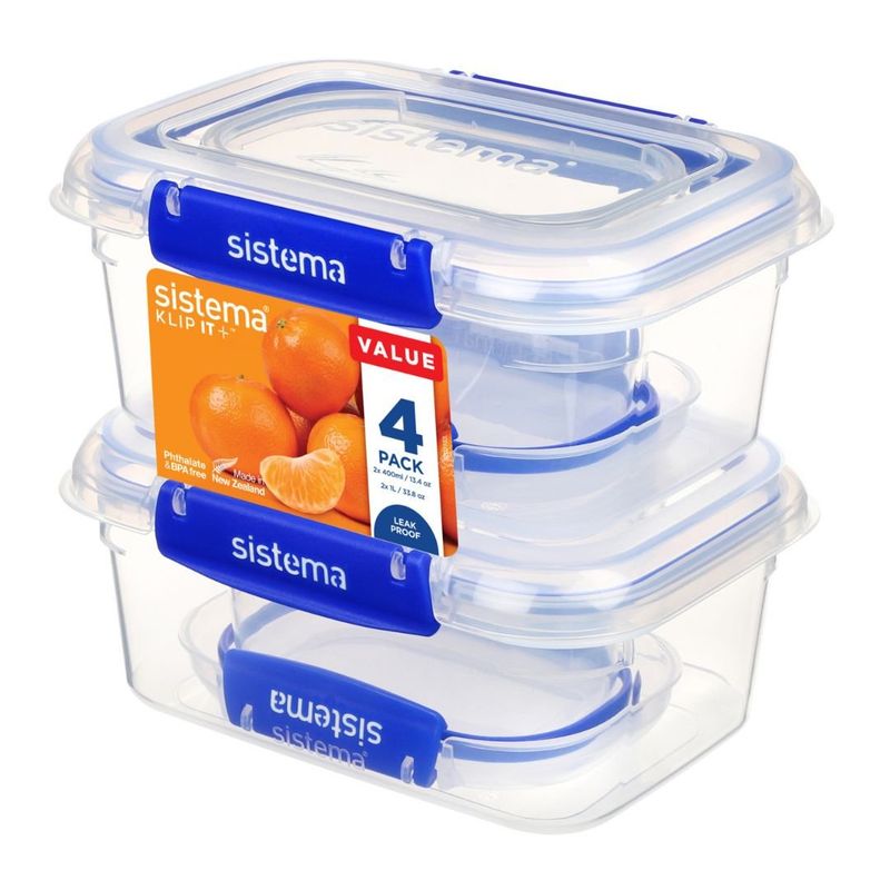 GENERICO - Set de 4 Contenedores Sistema Klip It Plus 400ML y 1L