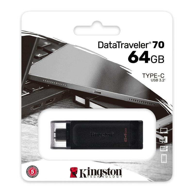 KINGSTON - PENDRIVE C 64GB KINGSTON NEGRO / 3.2 DATA TRAVELER 70