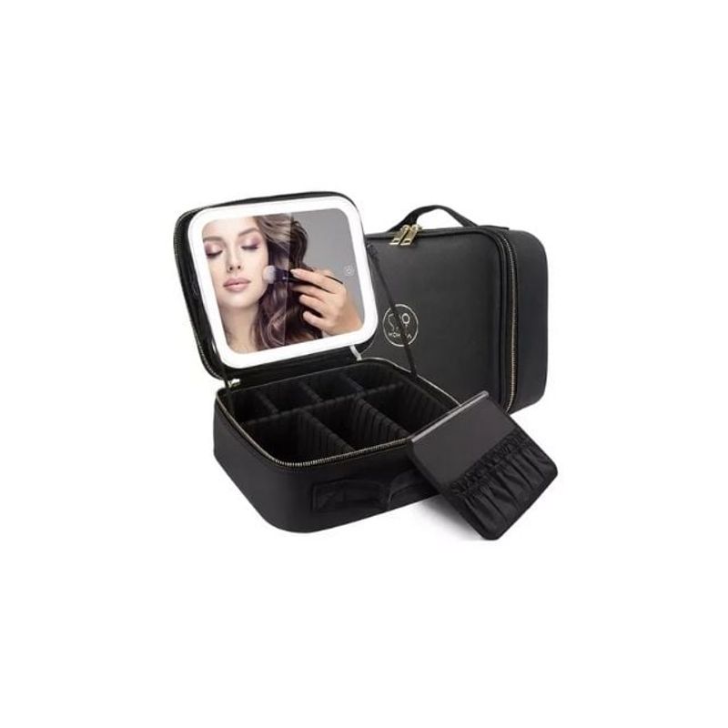 GENERICO - Bolsa De Maquillaje Con Espejo Y Luz De Viaje Estuch
