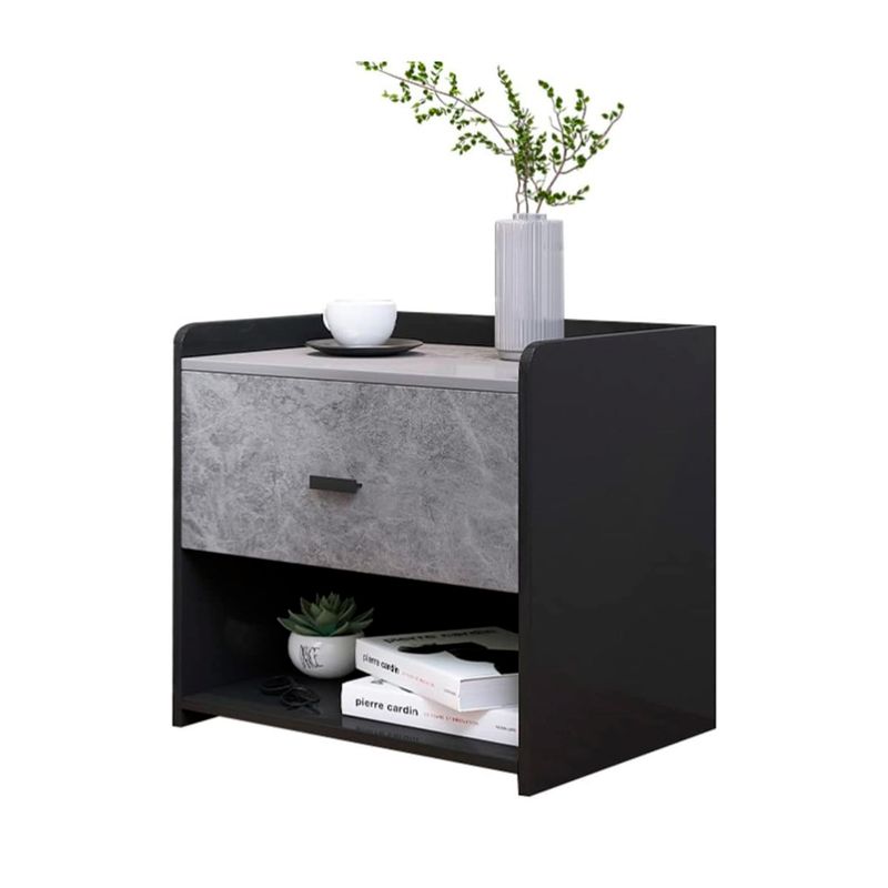 KLIK - Velador Marmol Gris Klik Moderno Negro Cajon Estante Alto