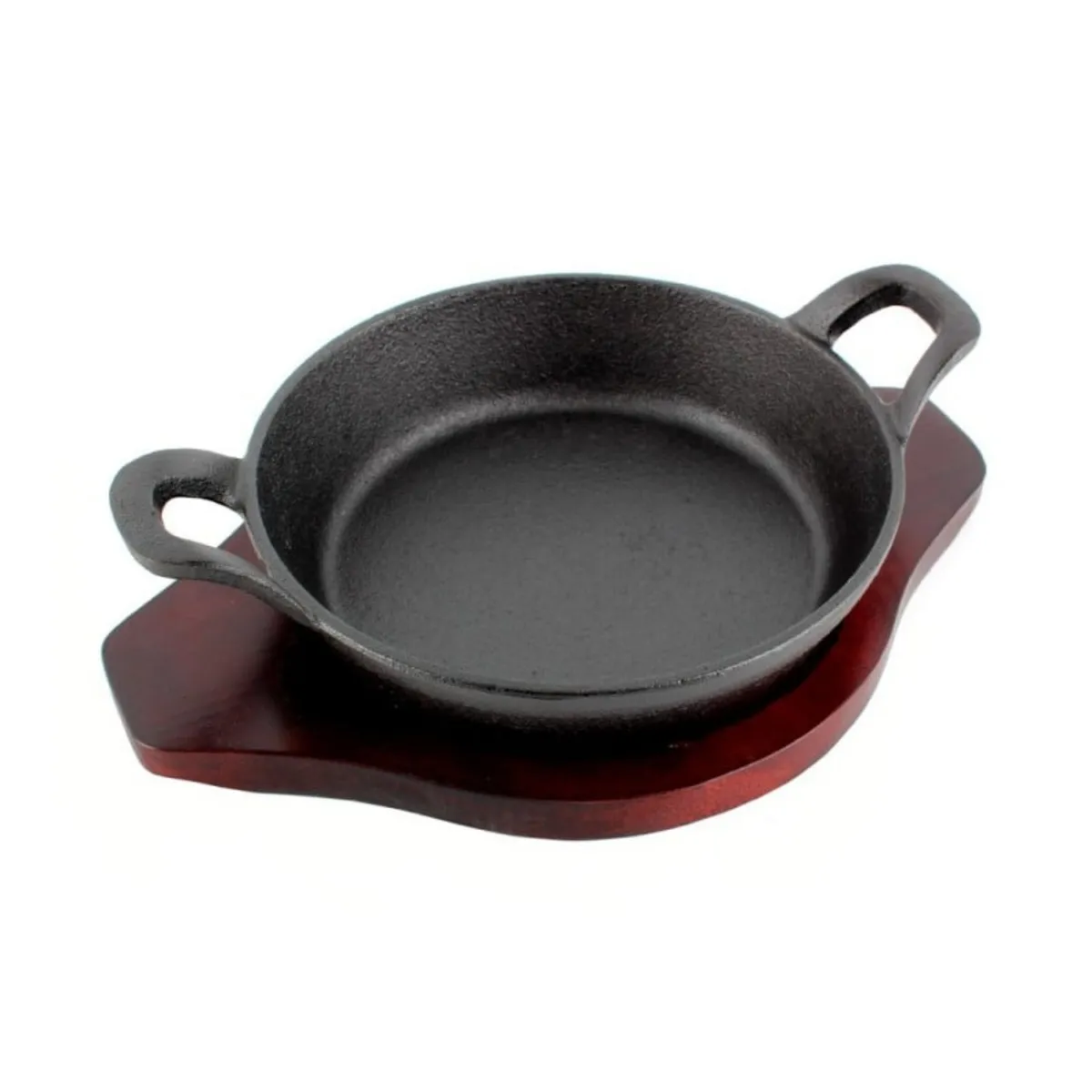 LUGANO - Paila Fierro 18cm con Base de Madera Negro Lugano