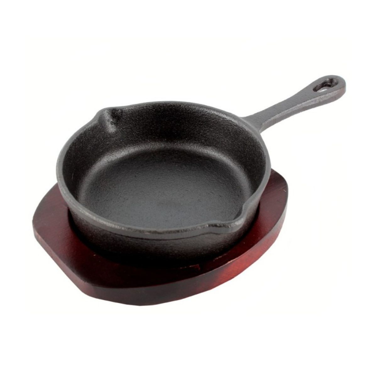 LUGANO - Sartén Fierro 13cm con Base de Madera Negro Lugano