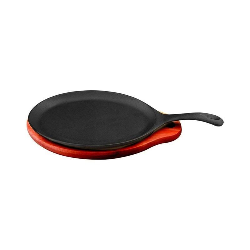 LUGANO - Plancha oval 24 cm Fierro y Base Madera Negro Lugano
