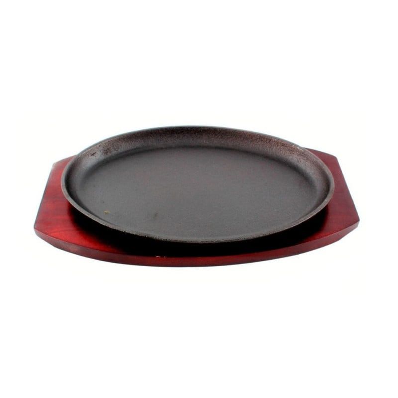 LUGANO - Sartén Ovalado Fierro con Base Madera 28x18cm Negro Lugano