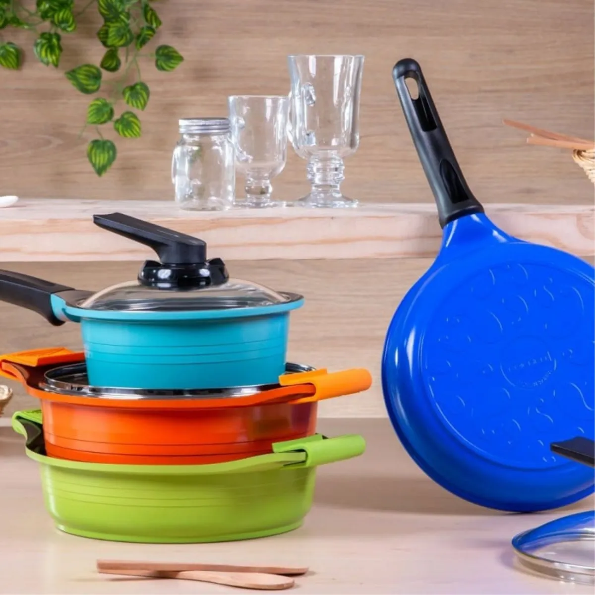 ROICHEN - Batería Cocina 7 piezas Natural Multicolor Roichen