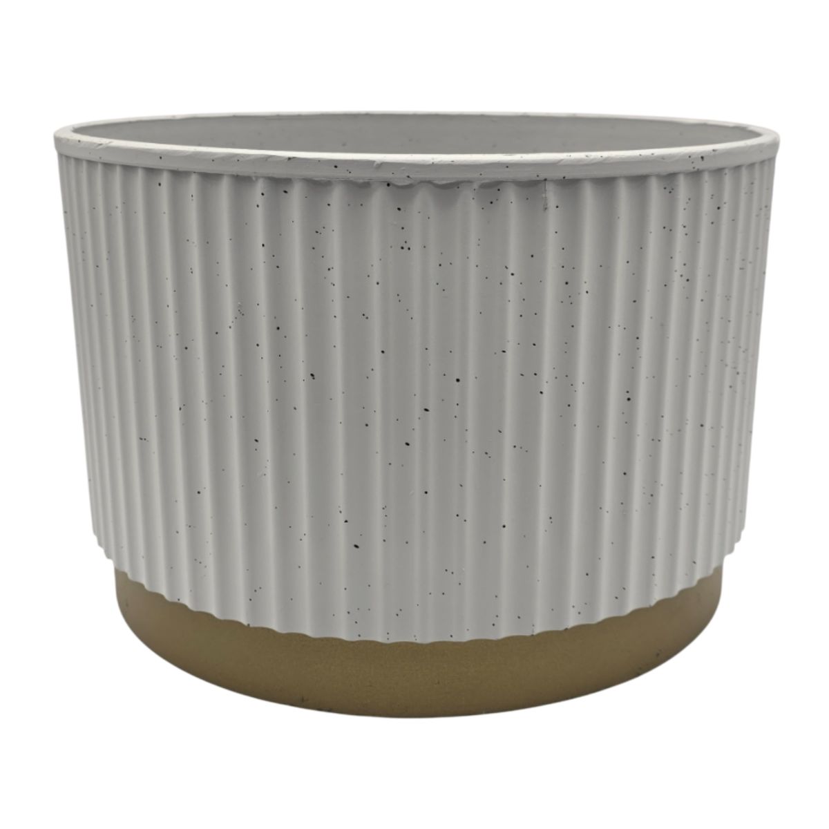 GENERICO - Macetero Plastico Redondo Bajo Premium Blanco Base Dorado