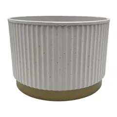GENERICO - Macetero Plastico Redondo Bajo Premium Blanco Base Dorado