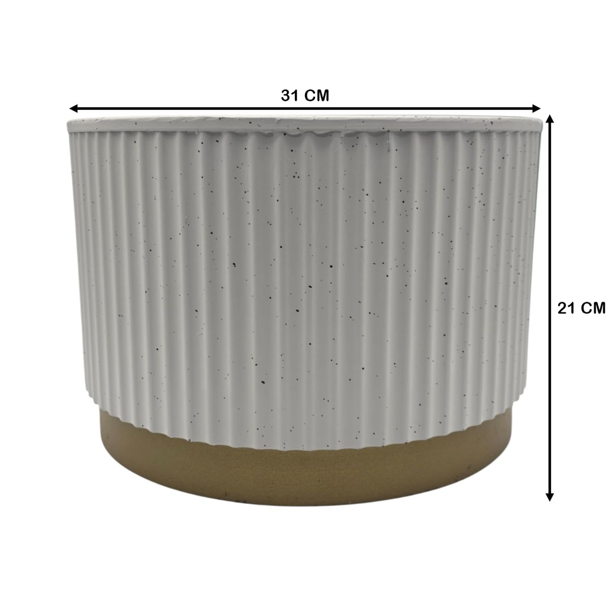 GENERICO - Macetero Plastico Redondo Bajo Premium Blanco Base Dorado