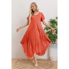 MPROPIA - Maxi Vestido Largo Asimétrico Manga Corta Verano Premium 3320