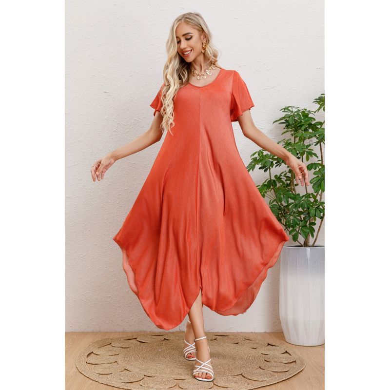 MPROPIA - Maxi Vestido Largo Asimétrico Manga Corta Verano Premium 3320