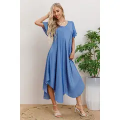 MPROPIA - Maxi Vestido Largo Asimétrico Manga Corta Verano Premium 3320