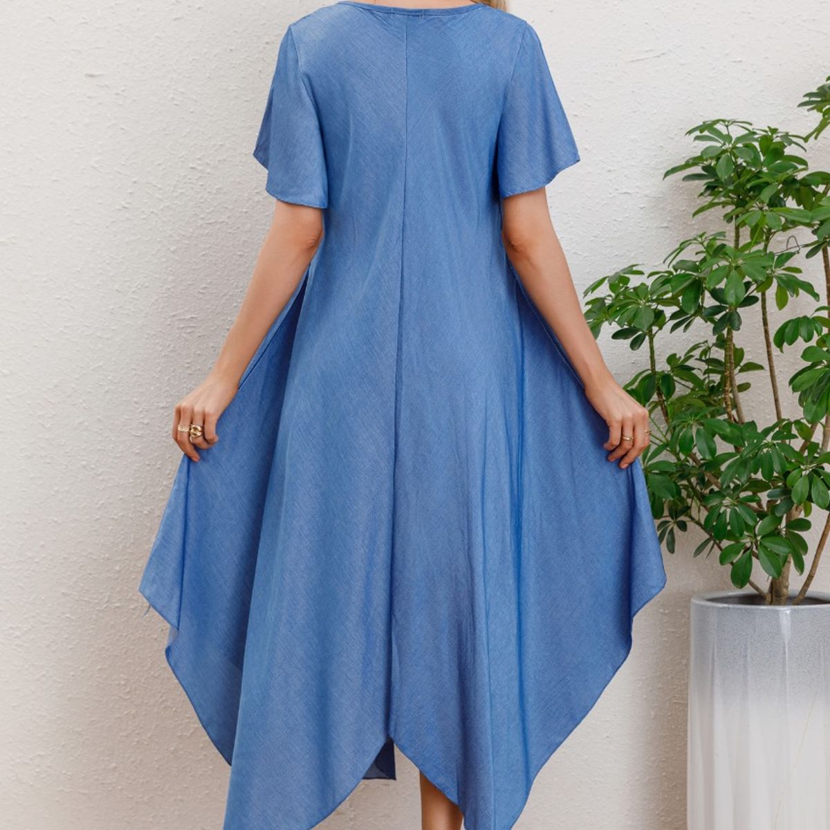 LIKE SHOP - Maxi Vestido Largo Asimétrico Manga Corta Verano Premium 3320