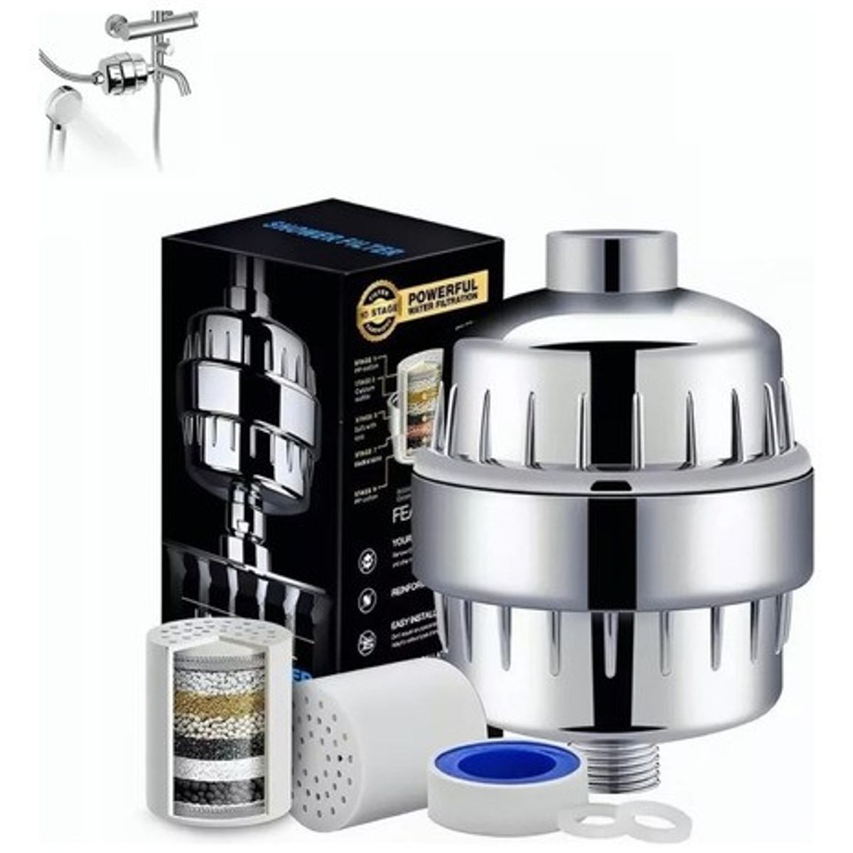 MUNDO MAGIA - Purificador De Agua Ducha Con 2 Cartucho De Filtro