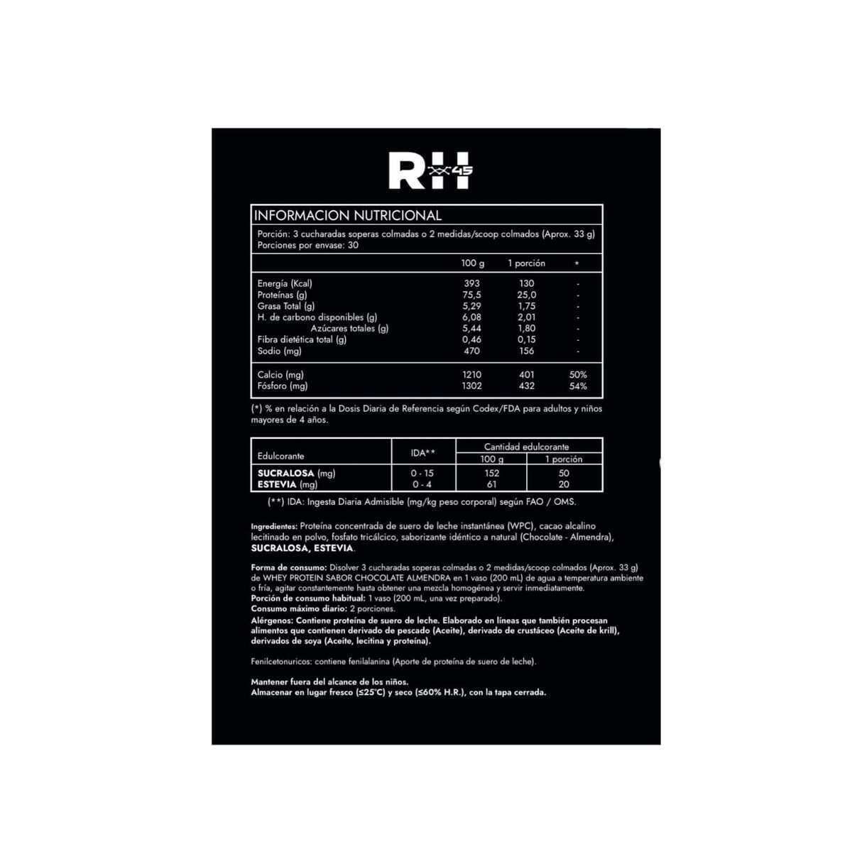 RH45 - PROTEINA AUTHENTIC 100% WHEY PROTEIN 30 SV - RH45 - CHOCOLATE ALMENDRA.