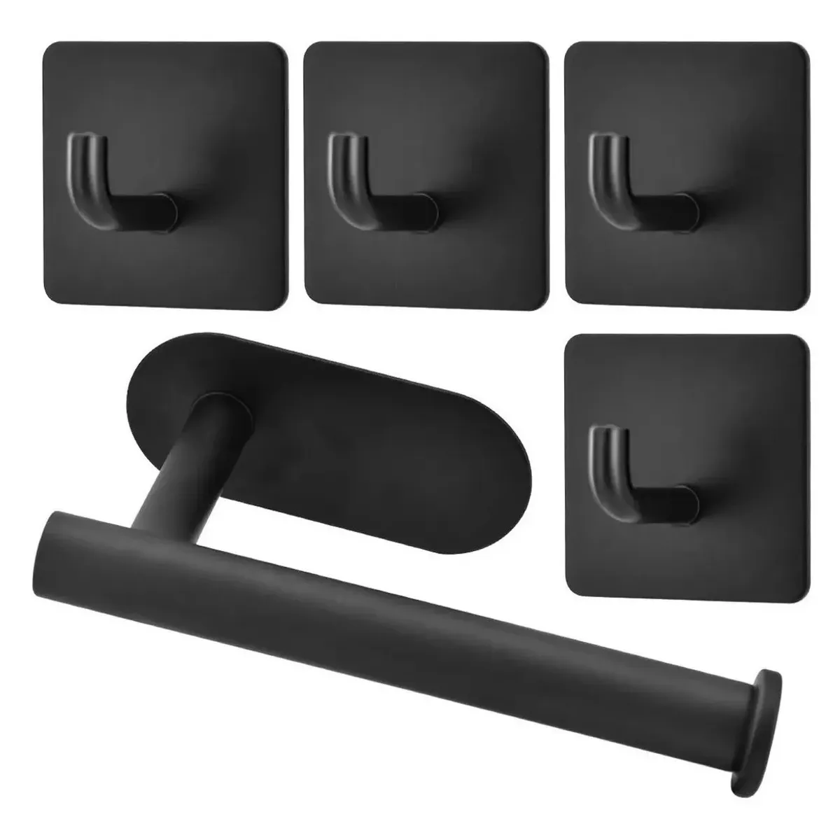 MUNDO MAGIA - Porta Papel Higienico 304 Inoxidable Negro 4 Gancho De Ropa