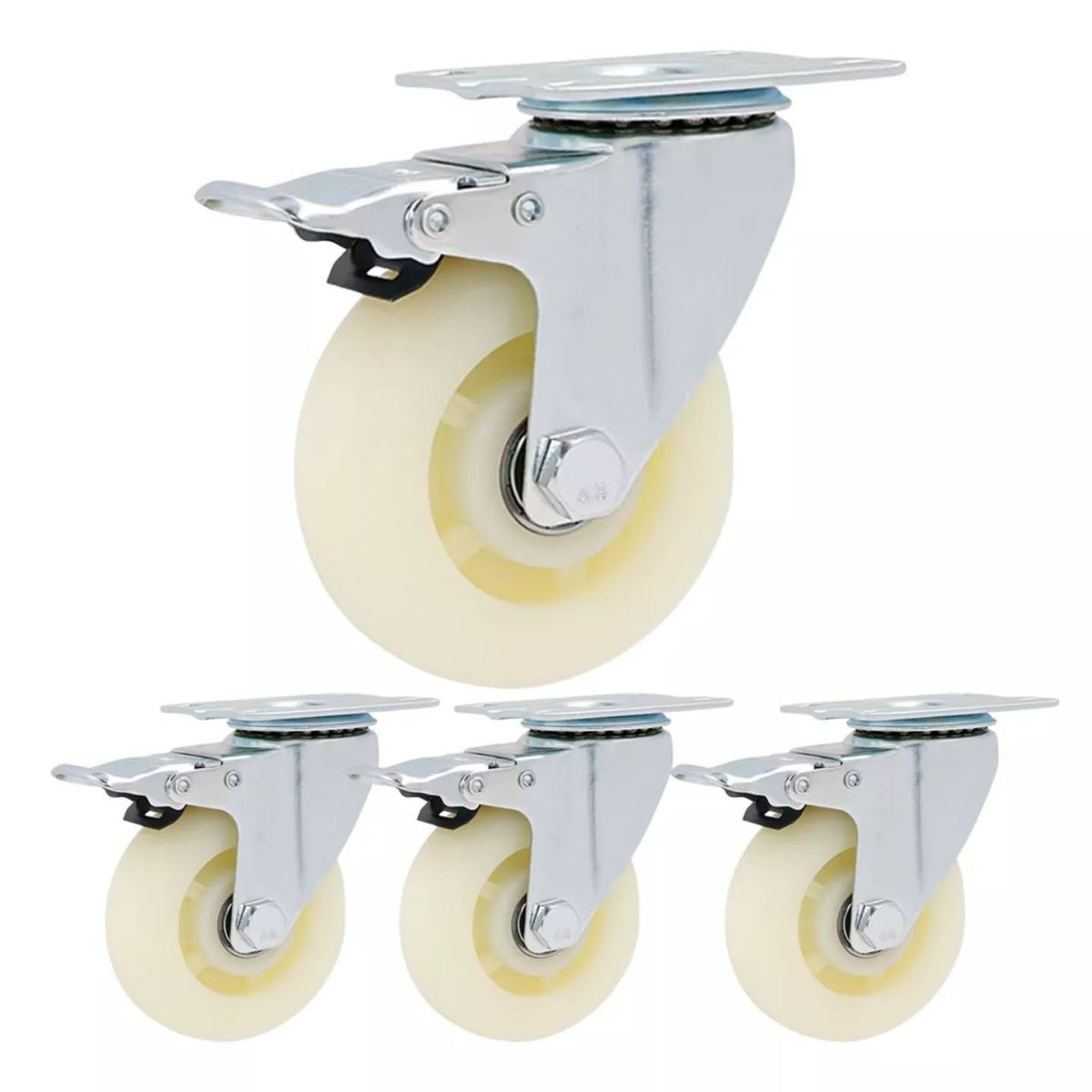 Ruedas Giratorias Con Freno Para Muebles Carritos 3 Pulgadas Blancas 4 Unidades, marca DICAS - Foto Principal