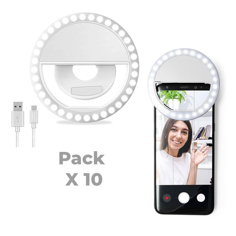 GENERICO - Pack de 10 aros de luz Led para celulares y tablet USB