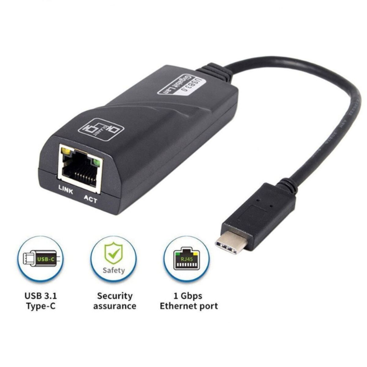 GENERICO - Adaptador Tarjeta Red Usb tipo C 3.1   Lan Rj45 Ethernet / 1000 Mbps