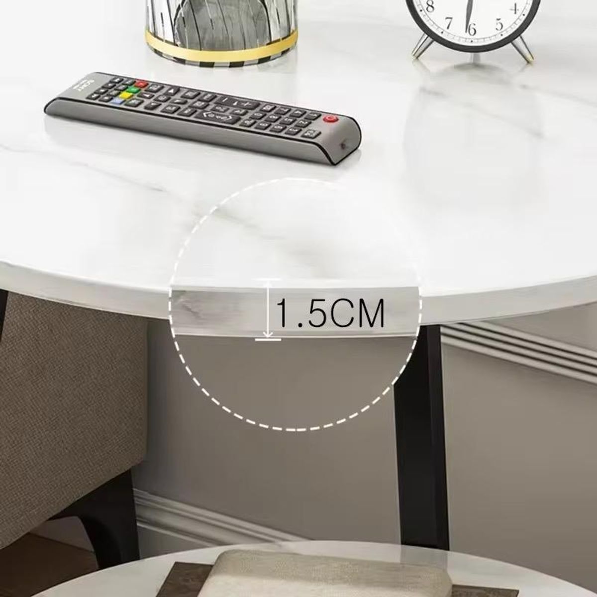 ACTUAL - Mesa Doble Nivel Redonda Acabado Tipo Marmol Diseño Moderno