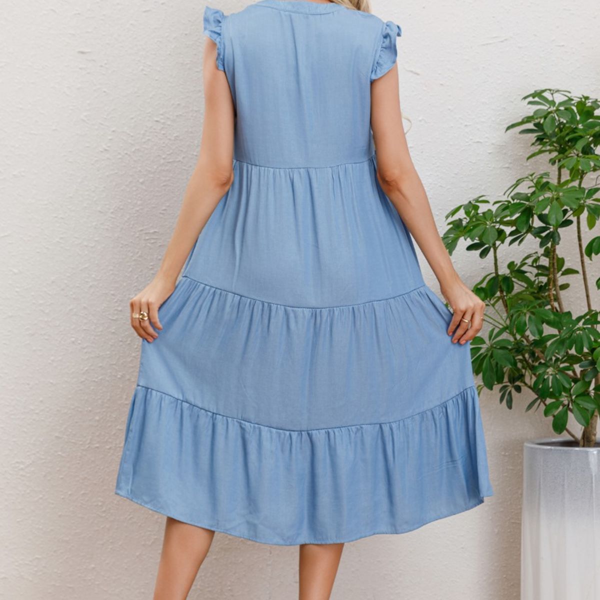 LIKE SHOP - Vestido Largo Algodon Primavera Mujer Cuello Mao Manga corta 3322