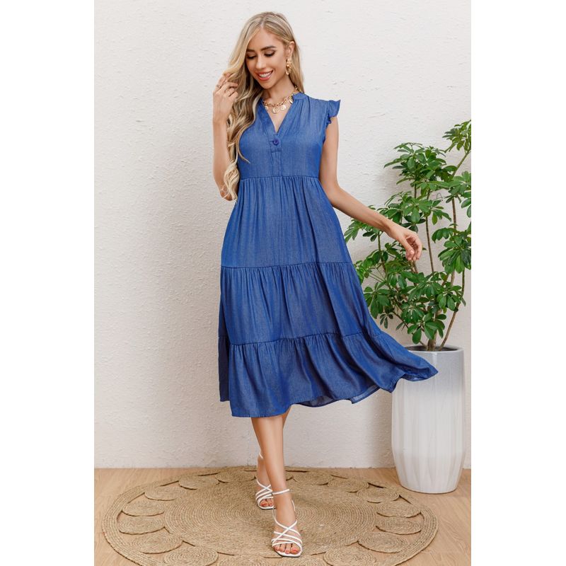 MPROPIA - Vestido Largo Algodon Primavera Mujer Cuello Mao Manga corta 3322