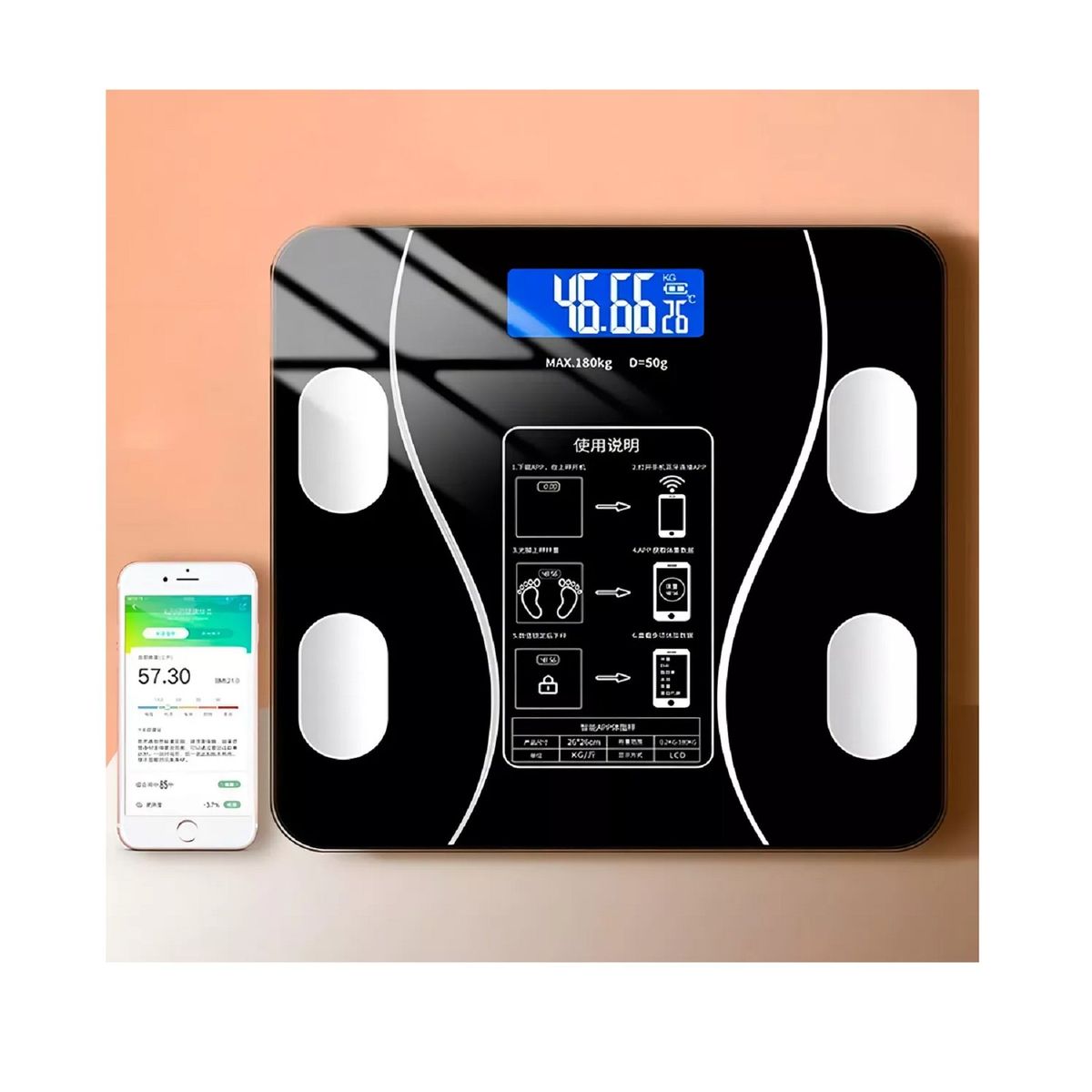 GENERICO - Báscula inteligente de bioimpedancia digital conexion movil