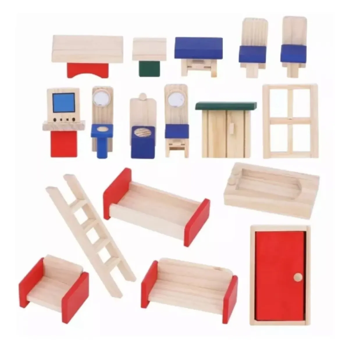 OEM - Casa De Muñecas De Madera Muebles Niñas + Set Familia Real
