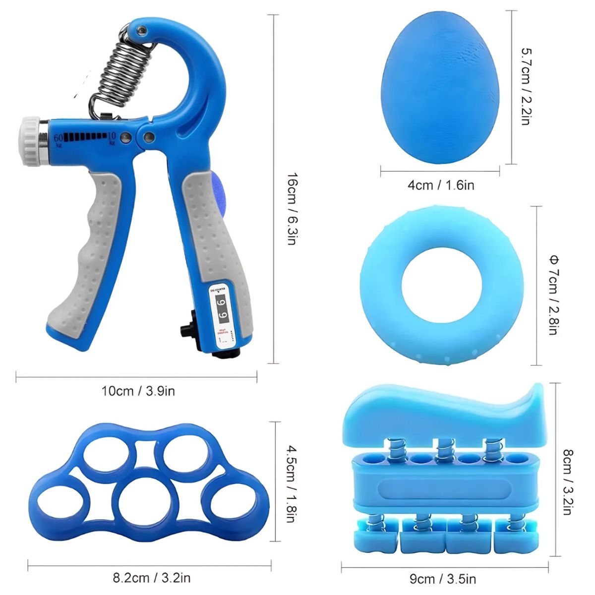 ORCUS - SET DE 5 HAND GRIP PARA MANOS-DEDOS-ANTEBRAZOS AZUL