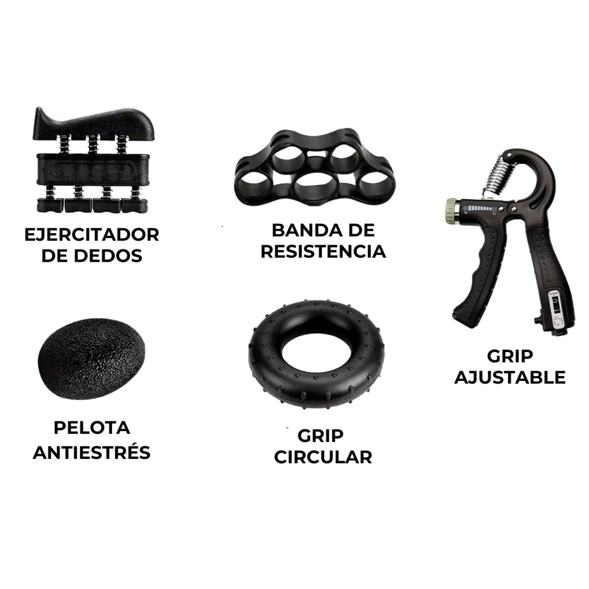 ORCUS - SET DE 5 HAND GRIP PARA MANOS-DEDOS-ANTEBRAZOS NEGRO