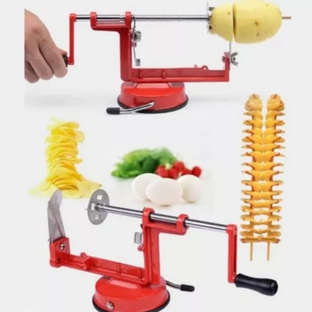 GENERICO - Maquina Cortadora Papas En Espiral Espiropapas Cocina Color Rojo