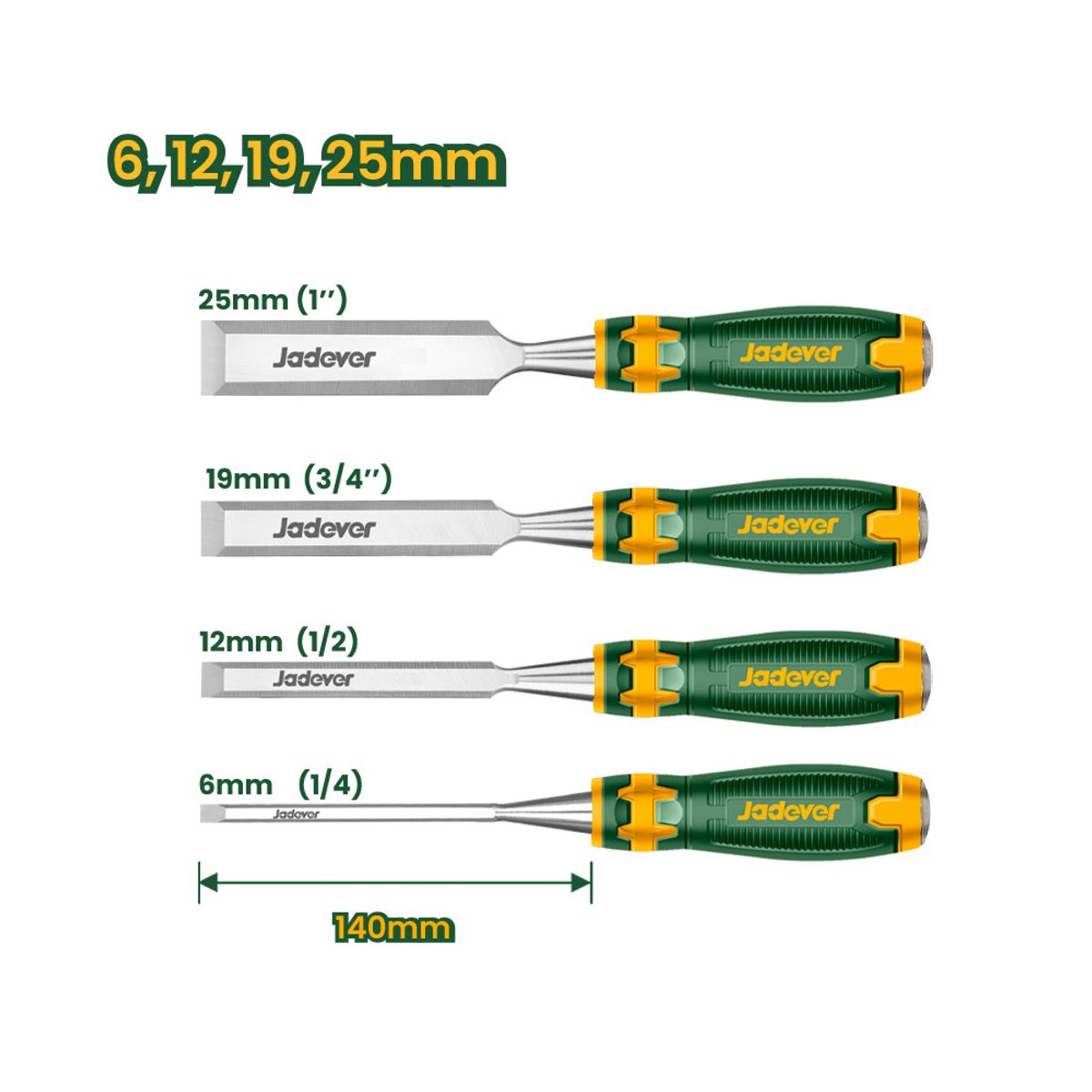JADEVER - Juego Set de Formones para Madera 4 Piezas JADEVER