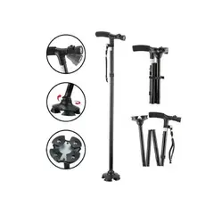 GENERICO - Bastón Ortopédico Plegable Ajustable Con Luz Color Negro