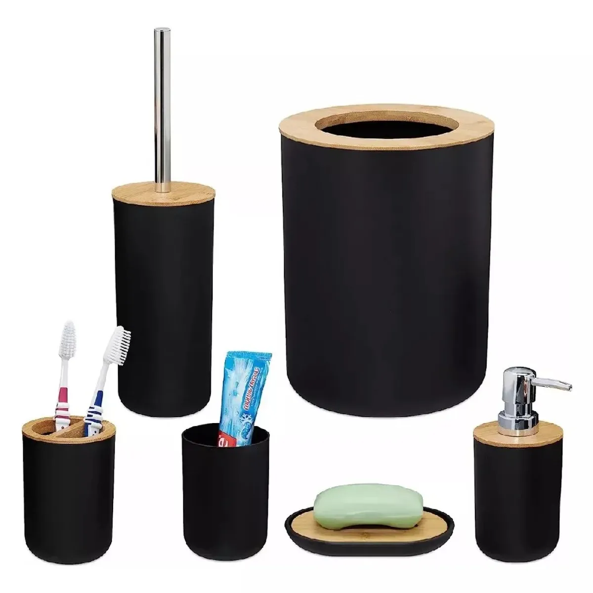 MUNDO MAGIA - Juego Accesorios Set De Baño 6 Piezas Inoxidable Cepillo Wc
