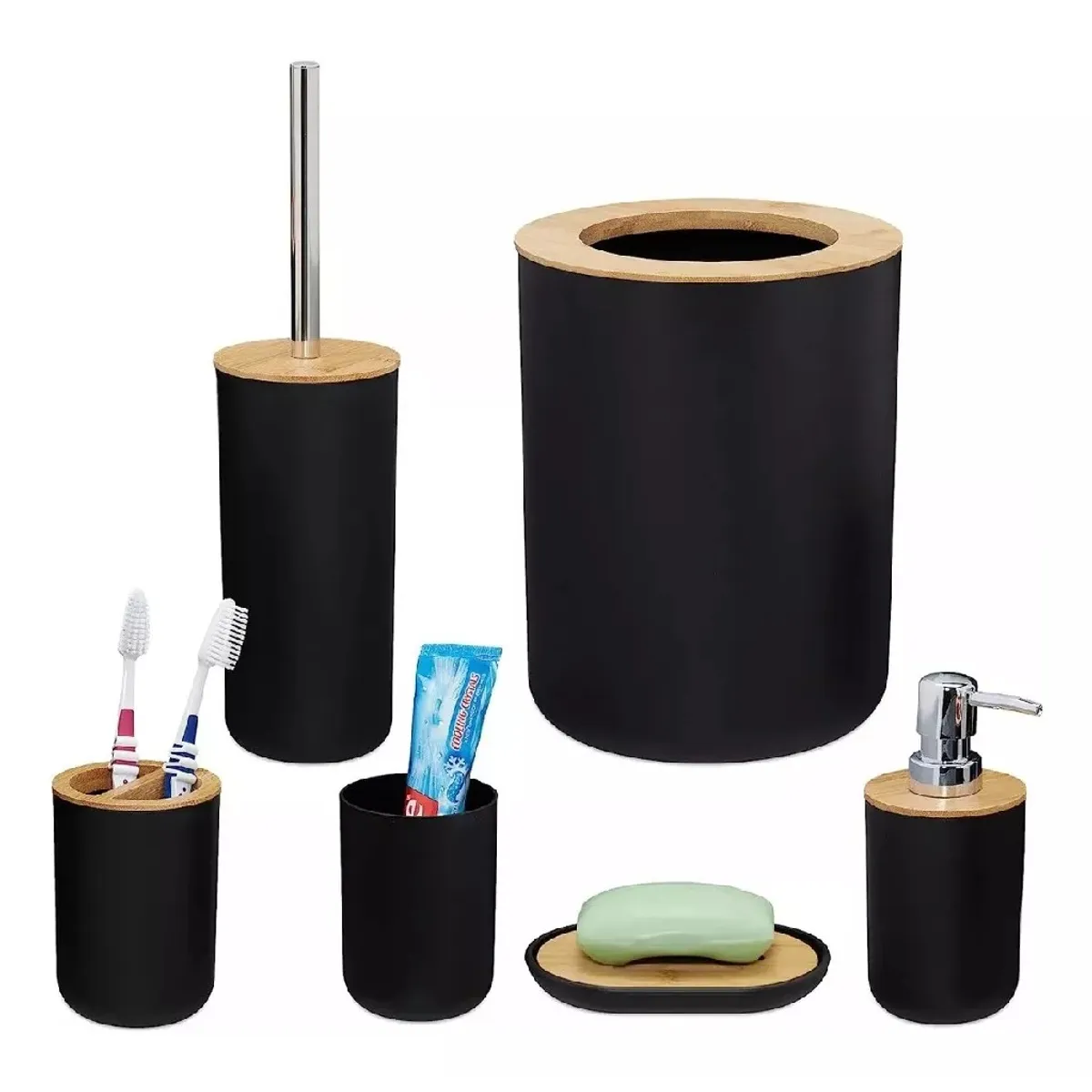 MUNDO MAGIA - Juego Accesorios Set De Baño 6 Piezas Inoxidable Cepillo Wc